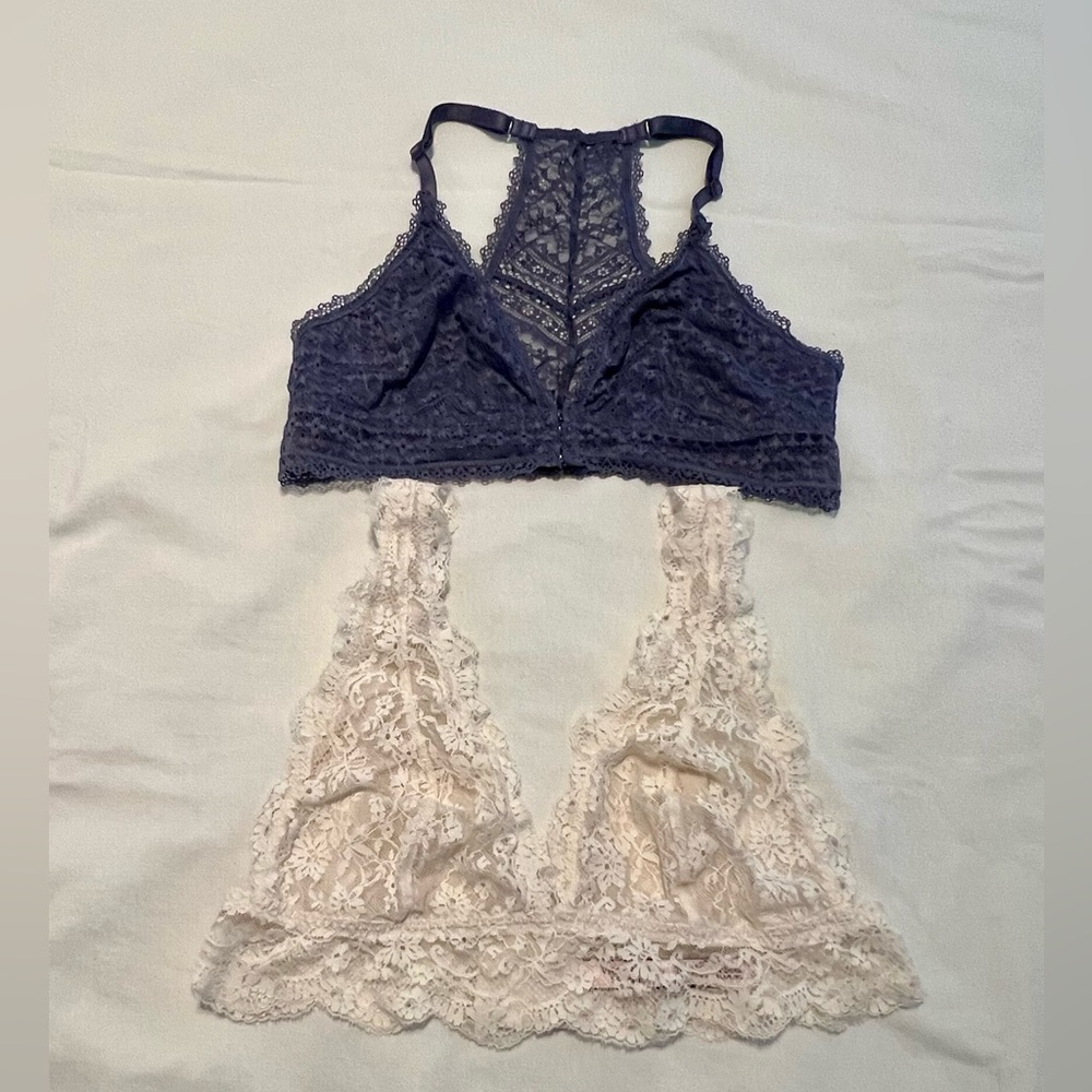 Victoria's Secret White and Blue Lace Bralettes Non-padded.